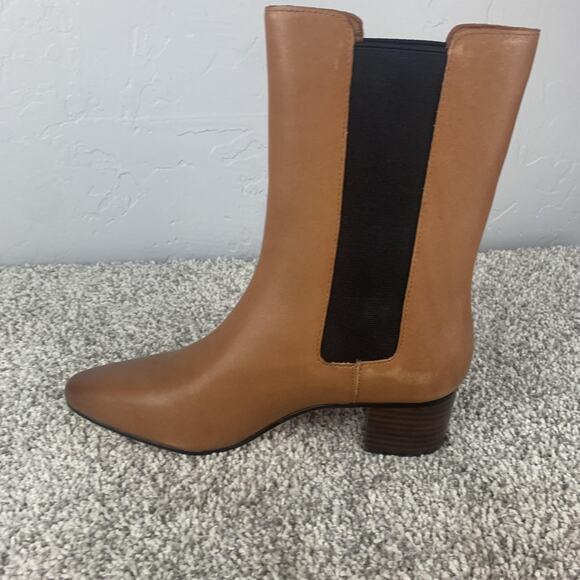 J. Crew Boots Womens Size 7.5 Brown Tan Chelsea Block Heel Leather Ankle Pull On - Picture 5 of 12